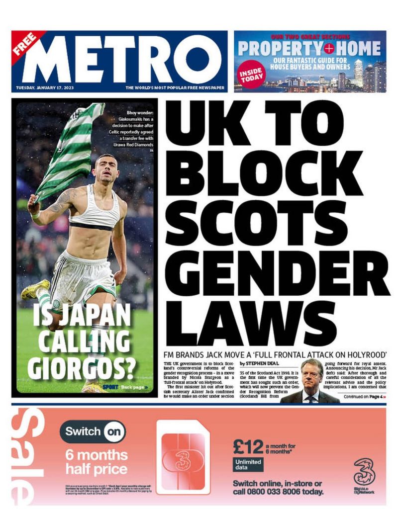 Scotlands Papers See You In Court As Uk Bids To Block Scots Gender Law Bbc News 