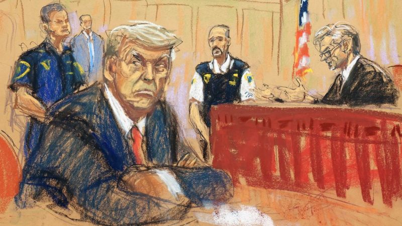 Court artists on their three, very different Trumps - BBC News