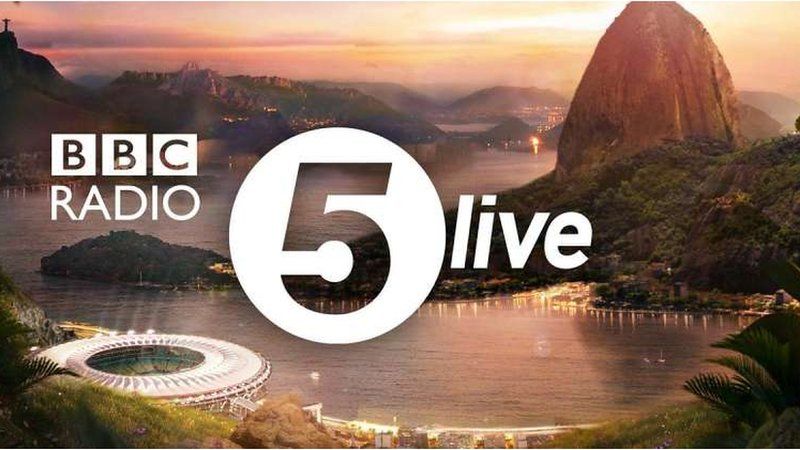 A vista of Rio at sunset with the 5 live graphic over the top