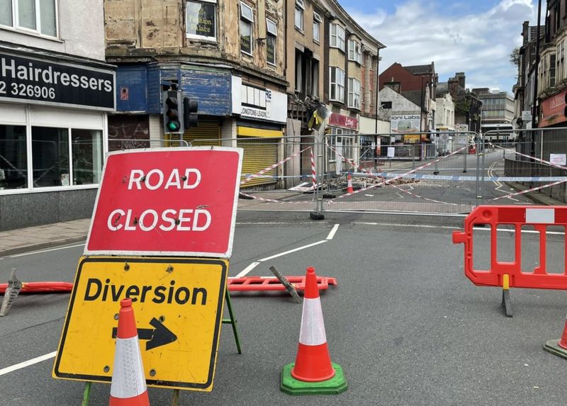 Main Stoke On Trent Road Shut After Building Collapse Bbc News 