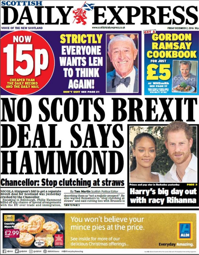 Scotland's papers: Brexit 'slapdown' and daughter's video hell - BBC News