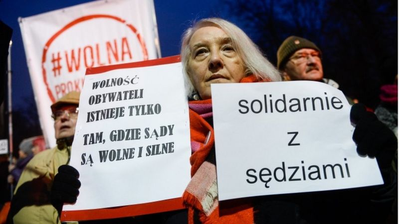 Protester outside the Justice Ministry, Warsaw, 1 December 2019