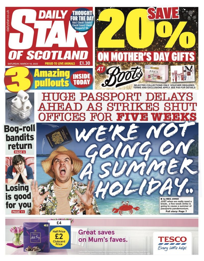 Scotland's papers Passport strikes and Putin warrant issued BBC News