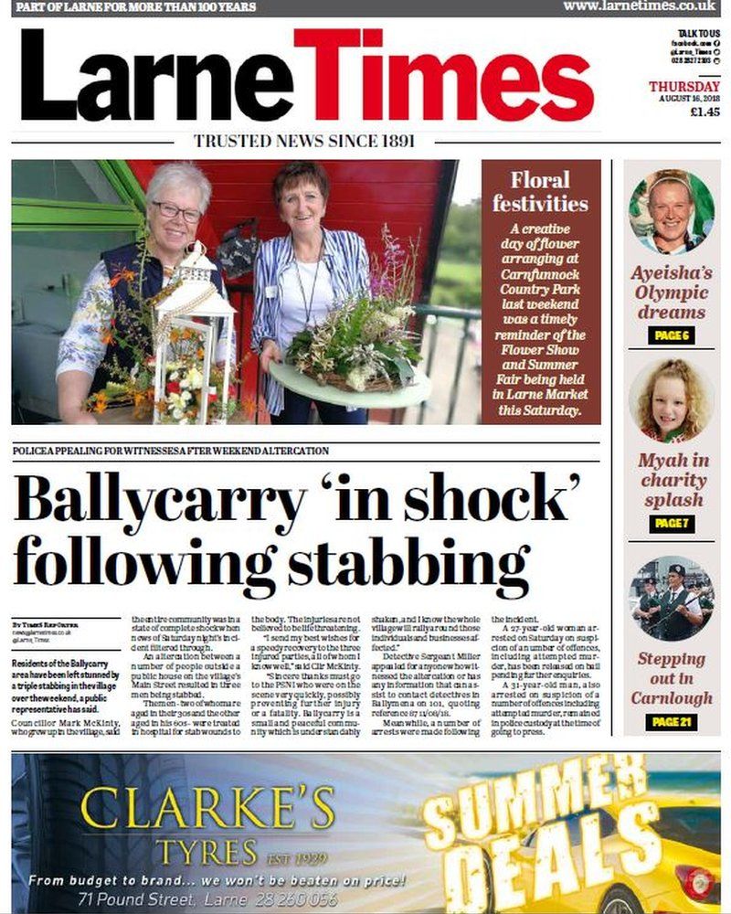 Front page of the Larne Times