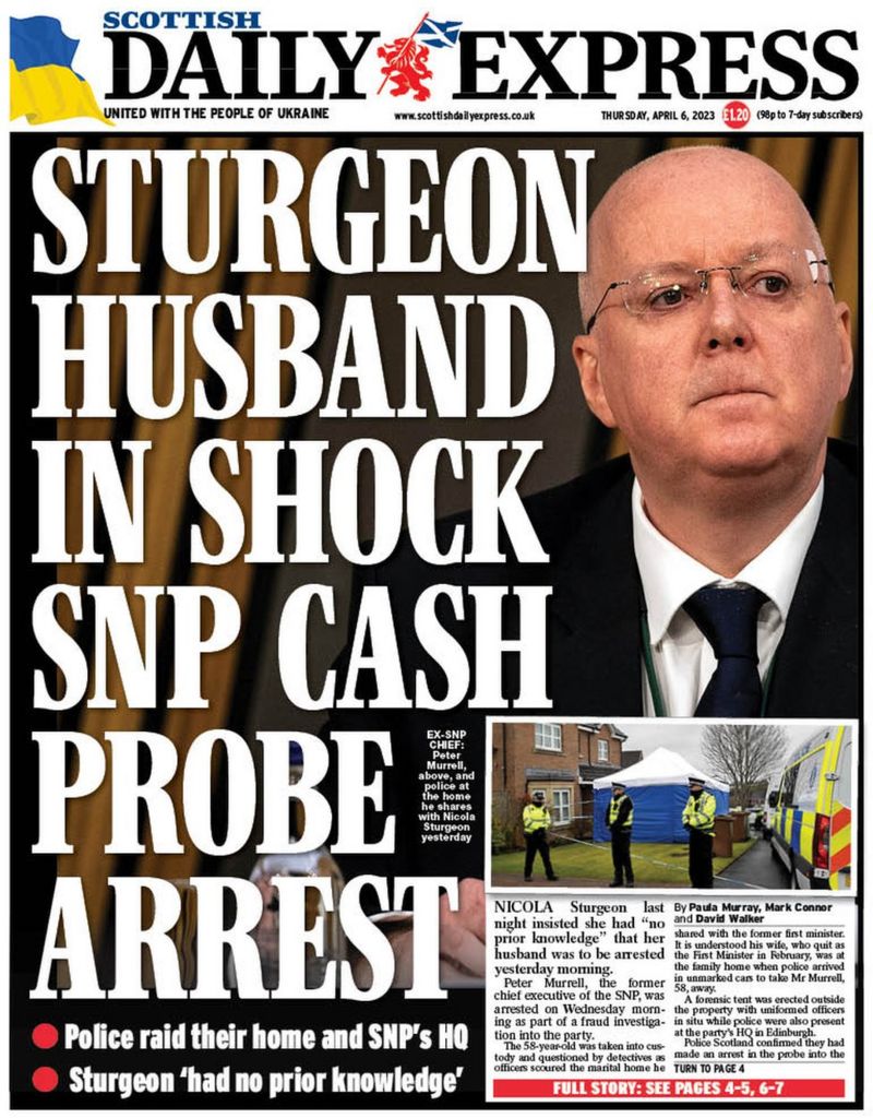 Scotland's papers Sturgeon husband arrest and boy hit by bus BBC News