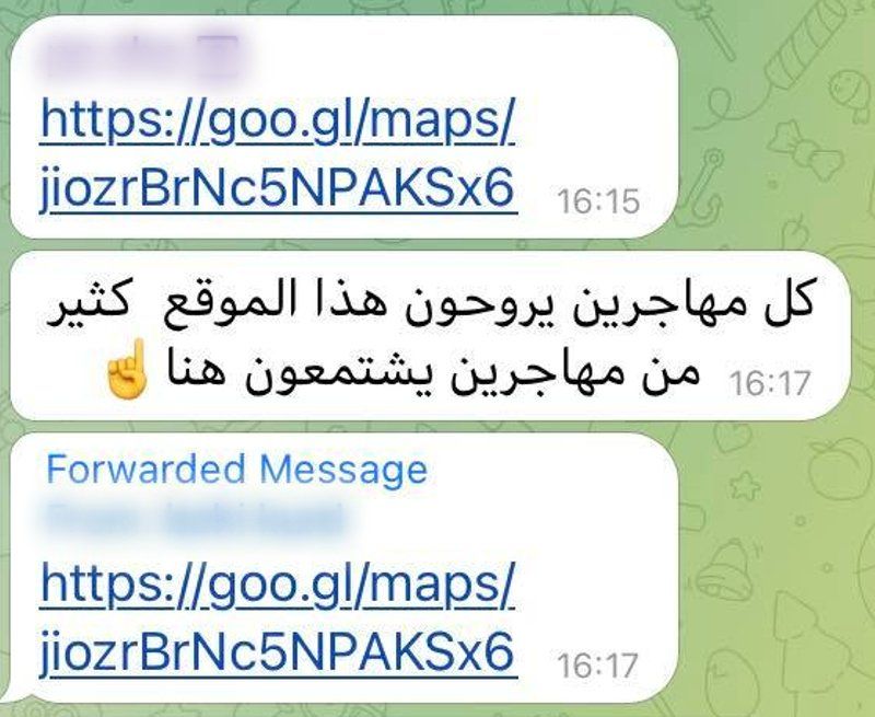 A screen shot from a Telegram group