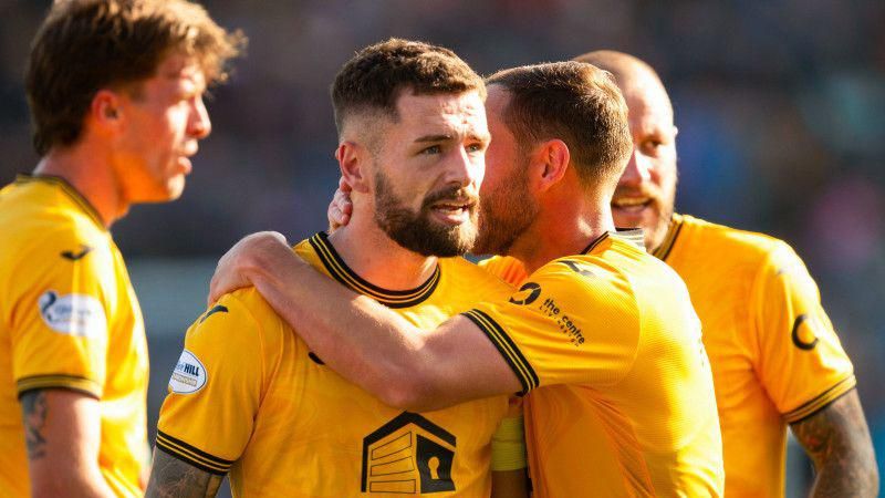 Livingston's Jamie Brandon celebrates scoring to make it 1-0 during a William Hill Championship match between Raith Rovers and Livingston at Starks Park, on August 31, 2024, in Kirkcaldy, Scotland. (Photo by Paul Byars / SNS Group)