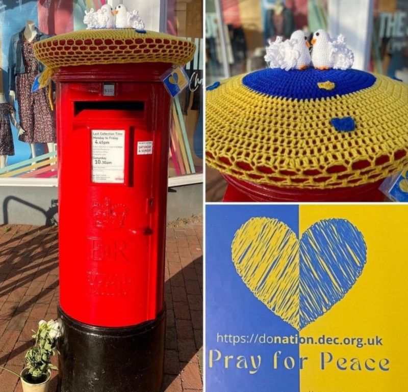 Ely secret yarnbomber creates Ukraine tribute on postbox BBC News