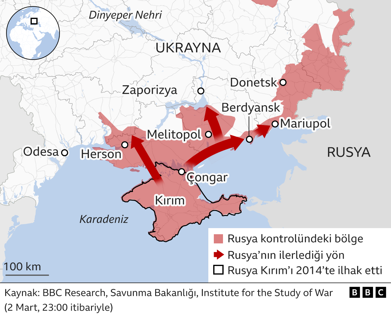 Haritalarla Rusya'nın Ukrayna'yı Işgalinde 8. Gün: Rus Güçleri Herson'u ...