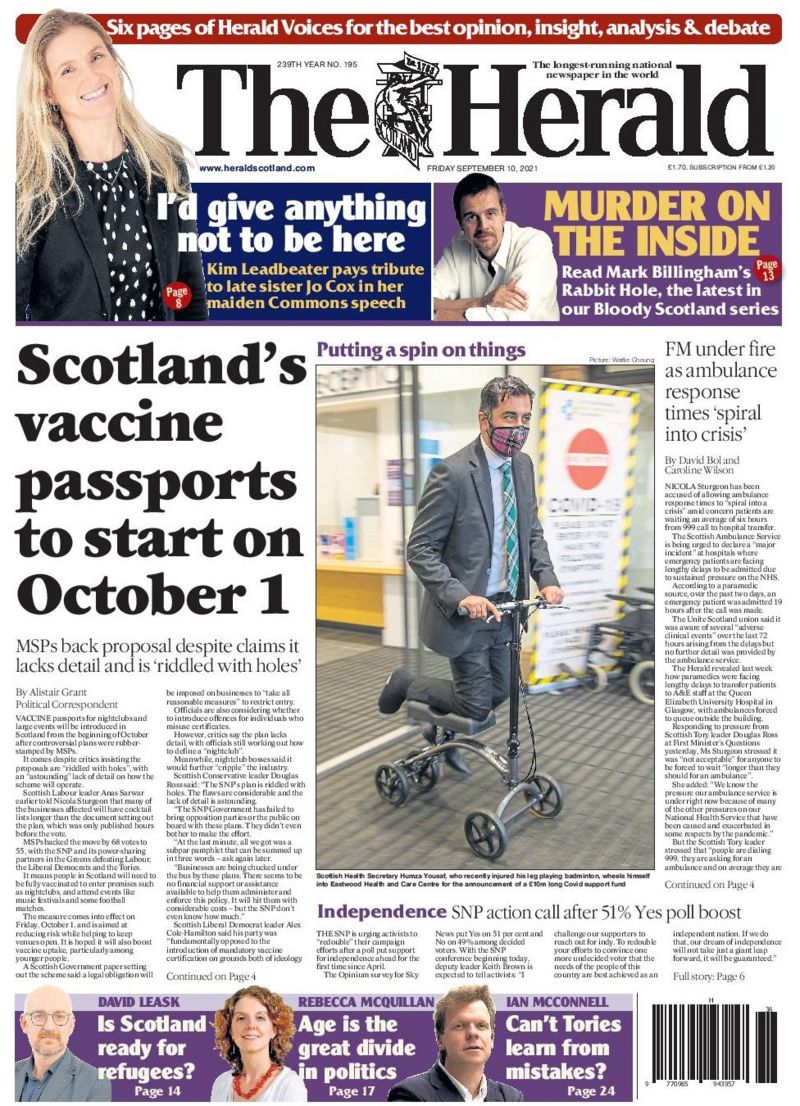 Scotland's Papers: 'Anger' And 'disarray' Over Vaccine Passports - BBC News