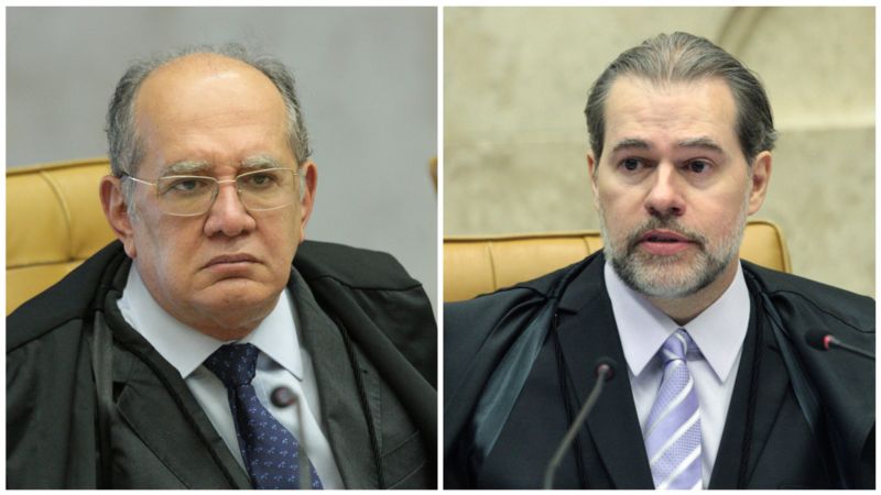 Colagem mostra fotos de Gilmar Mendes e Dias Toffoli no plenário