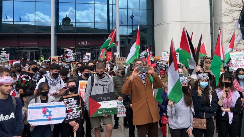 Hundreds demand 'free Palestine' at Cardiff protest - BBC News