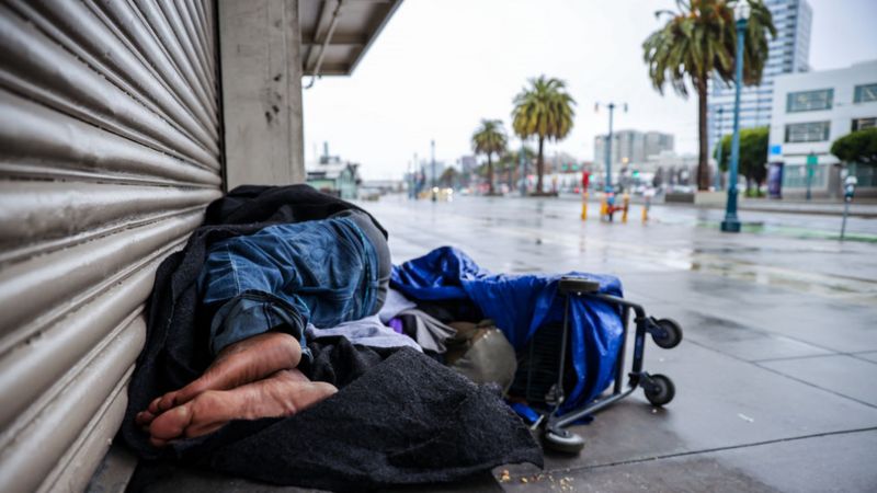 California’s homeless battle floods and storms - BBC News