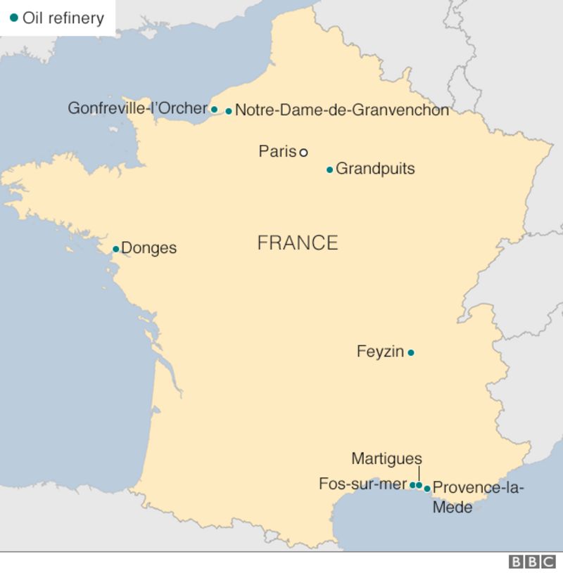 French labour dispute: Strike hits all eight oil refineries - BBC News