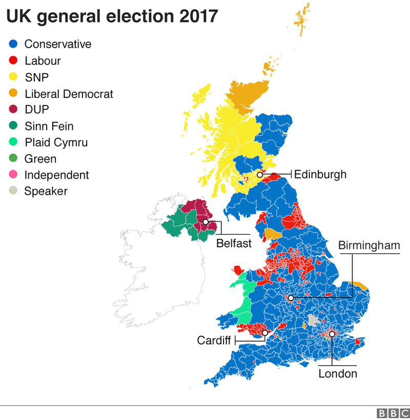 Map of UK general election constituencies after the 2017 vote