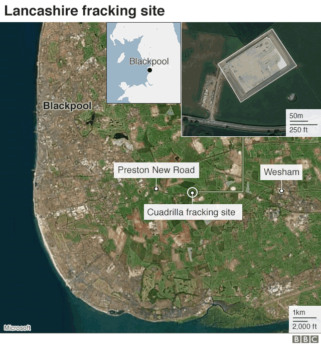 Map: Fracking site nr Blackpool in Lancashire