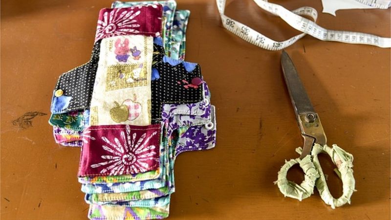Reusable cloth sanitary napkins made by the students of the school for underprivileged children, Parijat Academy, on the Menstrual Hygiene Day in Guwahati on May 28, 2019