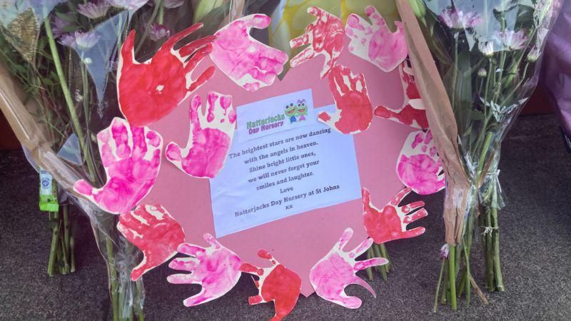 A heartshaped tribute left to the victims of the Southport attack by staff at the Natterjacks nursery. 