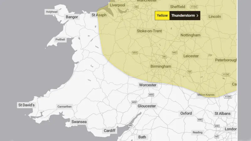 Thunderstorm warning for Wales on Sunday