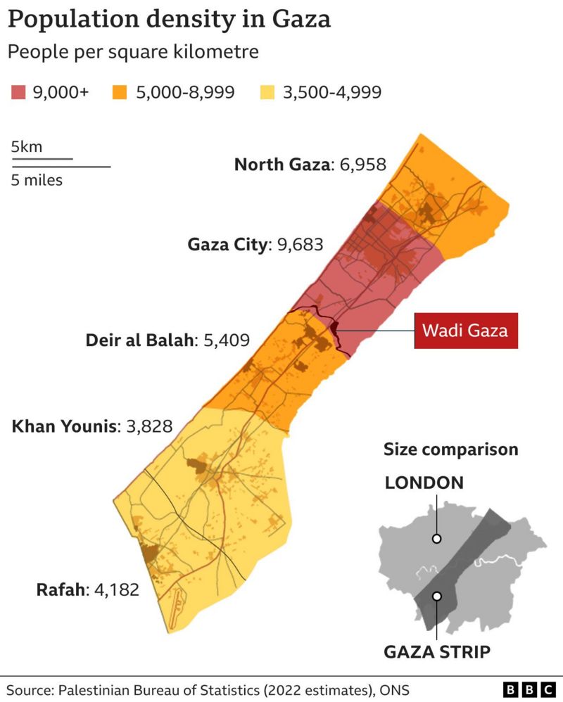 Population Density in Gaza 2022 (BBC)