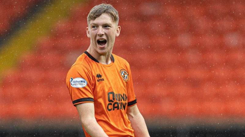 Brandon Forbes celebrates his first Dundee United goal