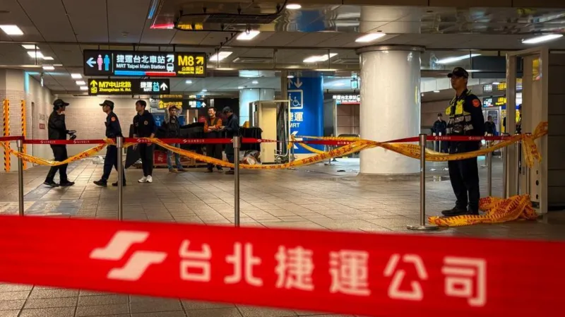 Police at the scene of the Taipei knife attack