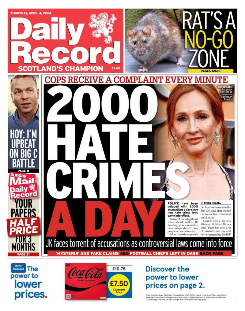 Scotlands Papers Thousands Of Hate Crime Reports A Day And Ferry Boss