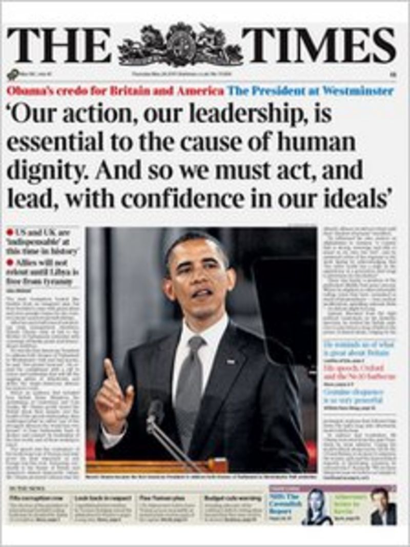 Newspaper review Focus on Obama's Westminster speech BBC News