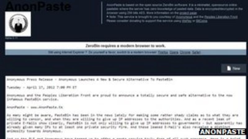 Anonymous Creates Pastebin Rival To Combat Censorship Bbc News 6840
