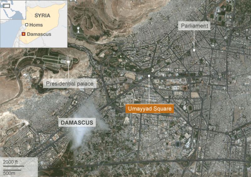 Syria unrest Four guards killed in Damascus suicide attack BBC News