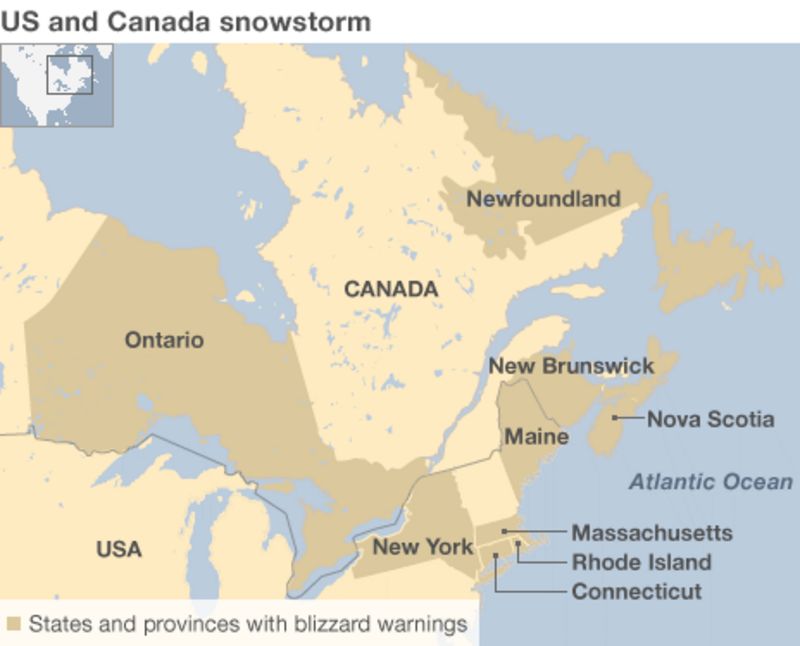 Snowstorm batters north-east US and Atlantic Canada - BBC News