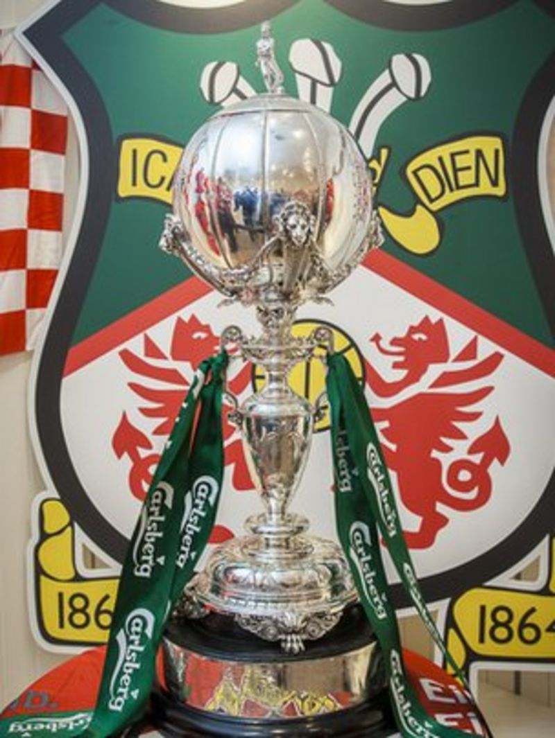 Wrexham FC put FA Trophy on show at Eagles Meadow shop BBC News