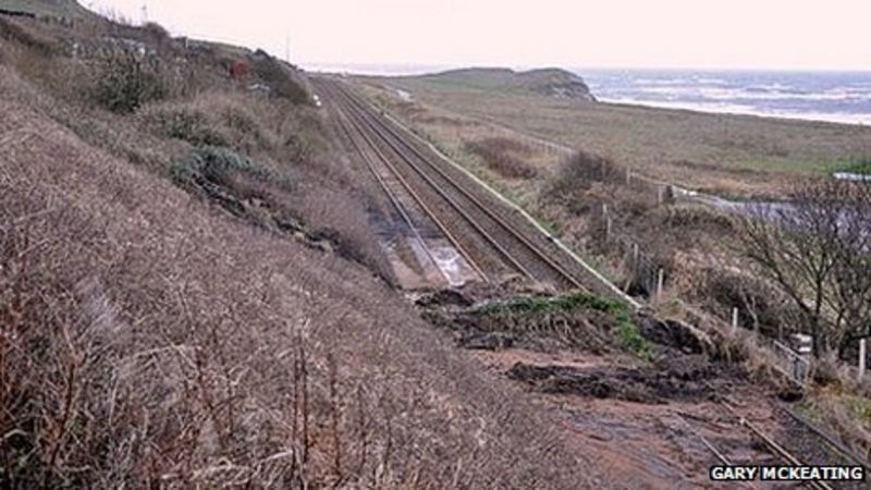 Landslip blocks Cumbrian rail line at Harrington - BBC News