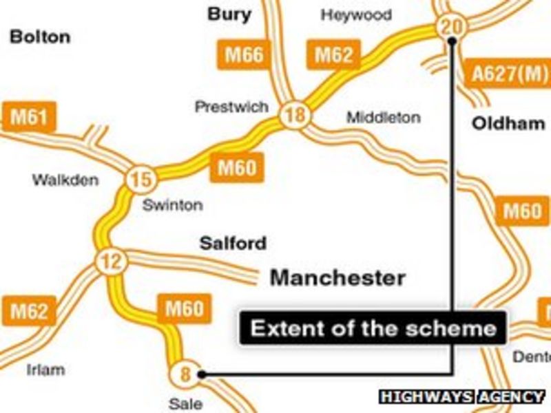 M62 and M60 see work begin on £208m 'smart motorway' scheme BBC News
