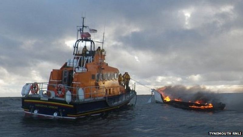 Rescuers save sailor from burning yacht off Seaham - BBC News