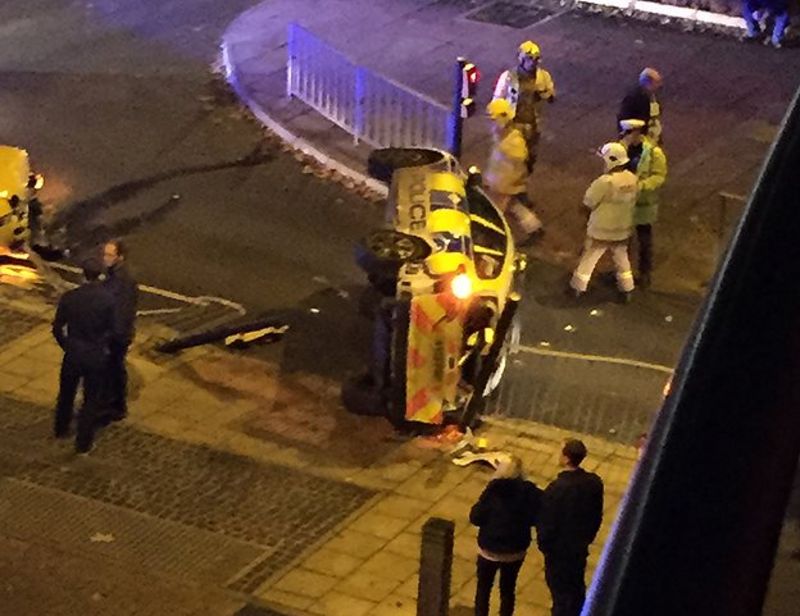 Norfolk Police Car Flips On Side In Norwich Car Crash - BBC News