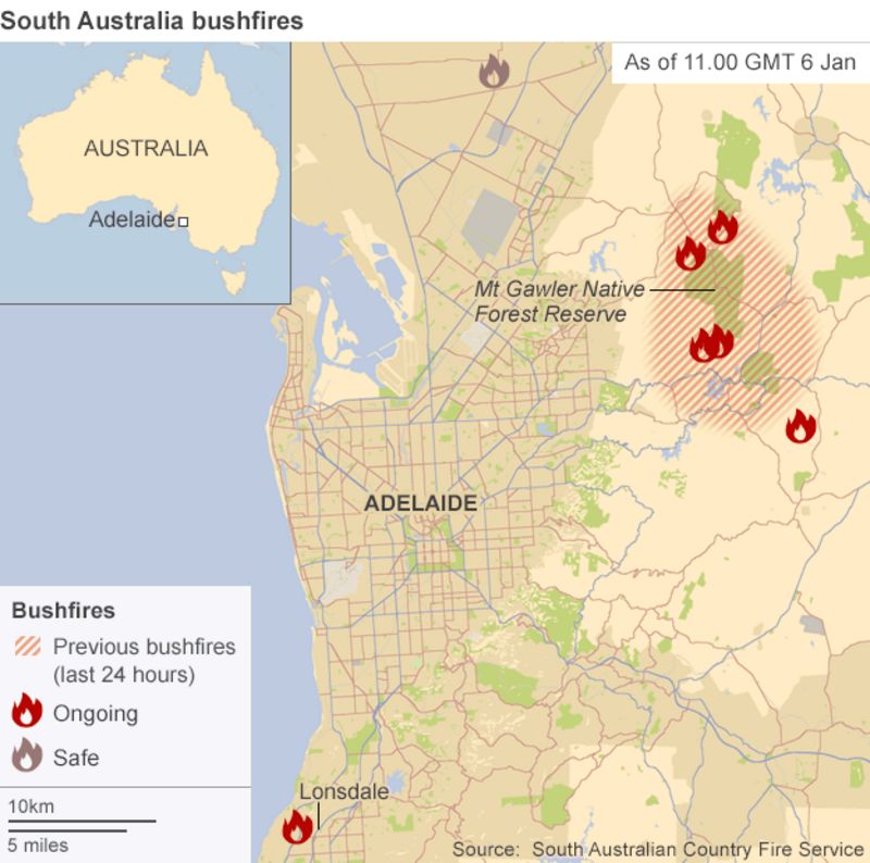 South Australia fires: Hopes rise of halting Adelaide blaze - BBC News