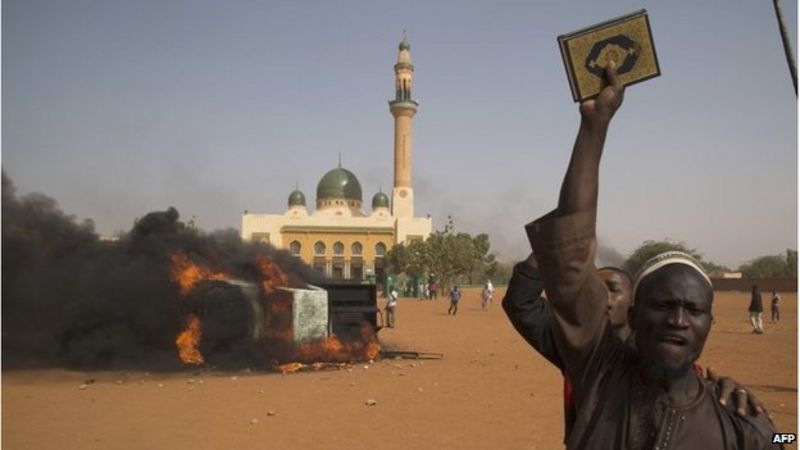 Charlie Hebdo Niger Protesters Set Churches On Fire Bbc News