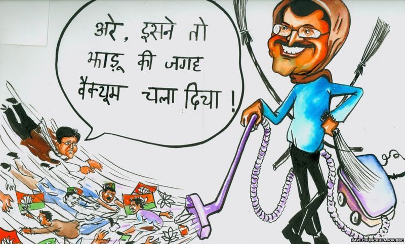 Delhi Election Arvind Kejriwal S Victory In Cartoons Bbc News