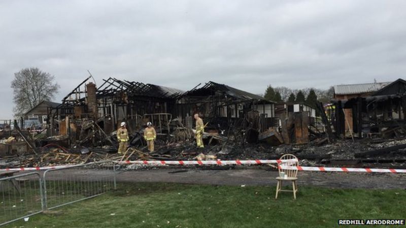 Fire crews tackle blaze at Redhill Aerodrome - BBC News