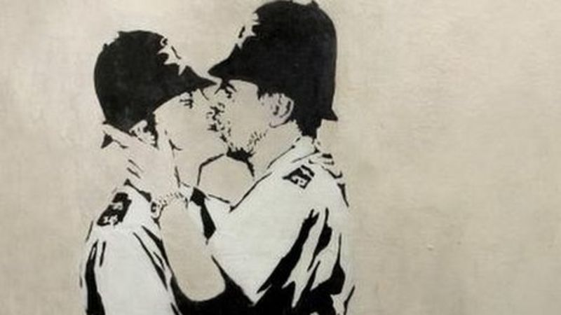 Banksys Kissing Coppers Sold At Us Auction Bbc News