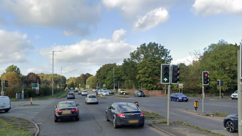 Traffic on the A449 Wolverhampton Road junction with Dudley Road and Bridgnorth Road