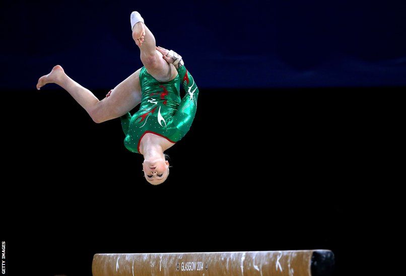 Welsh gymnast Lizzie Beddoe competes in the women's all-around final