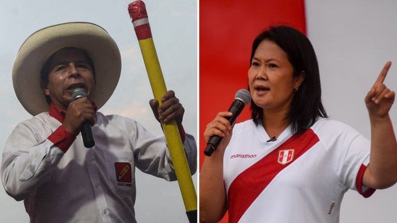 Composite picture with Peruvian rival presidential candidates Pedro Castillo and Keiko Fujimori