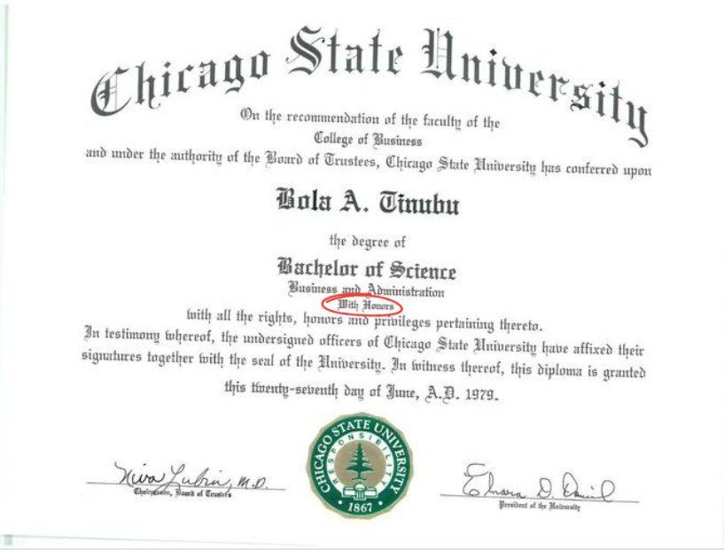 Bola Tinubu's CSU Diploma