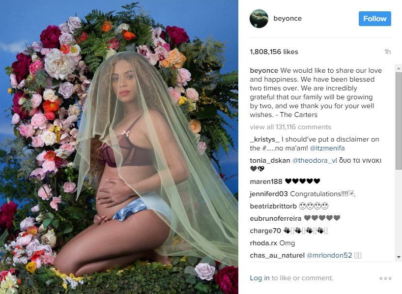 Grab of Beyonce's Instagram post with picture of her and the announcement