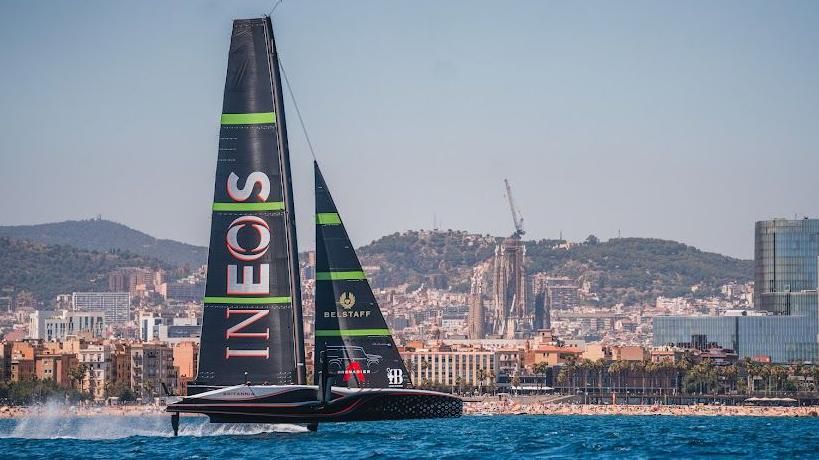 Ineos Britannia's AC75 on the water in Barcelona