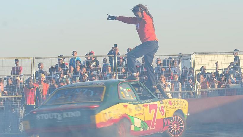 Car spinners during a spinning event on June 14, 2014 at the Wheels & Smoke Spinning Arena in Alberton, South Africa