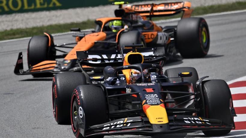 Max Verstappen in front of Lando Norris at the Spanish Grand Prix