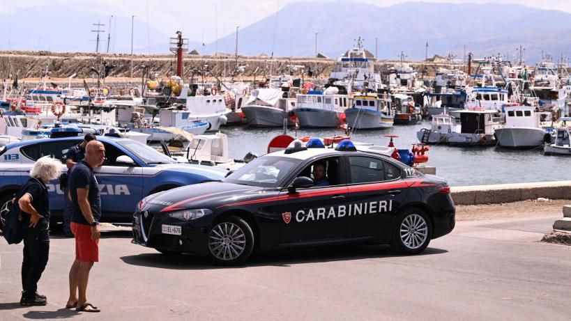 An Italian police car at a port in Sicily 